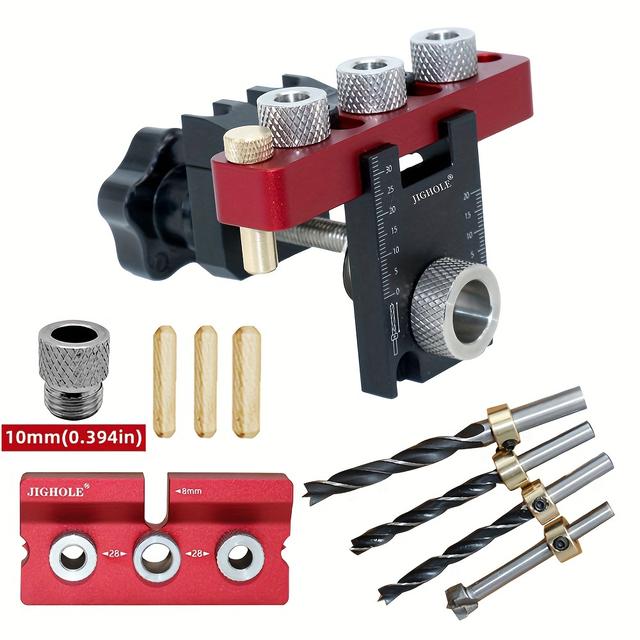 TEMU 1 Set 3 In 1 Dowelling Jig, Universal Dowel Cam Jig, Wood Hole Drilling Guide Locator, Adjustable Pocket Hole Jig Kit, Woodworking Tool