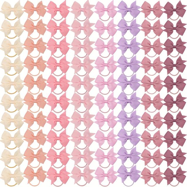 TEMU 80pcs Colorful Bowknot Hair Ties - 2-inch Fabric Elastic Bands In Pastel, Neon & Vibrant Colors For Hair Additions, Party Decorations & Crafts, Cute Hair Additions, Design, Durable Hairbands