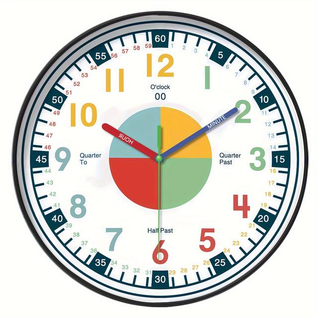 TEMU A 12-inch Colorful Pointer Design Silent Teaching Clock Suitable For Living Rooms, Bedrooms, Training Schools, And Home Office Decoration (no Batteries Required).