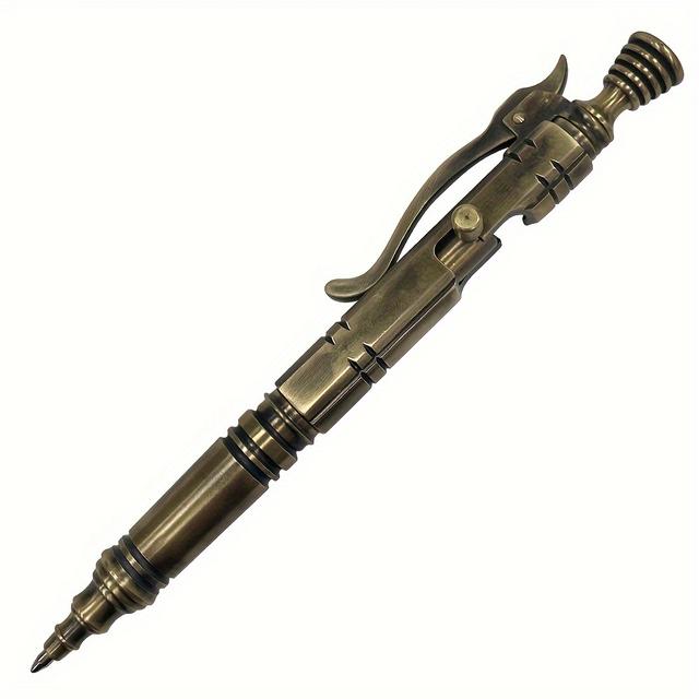 TEMU 1pc Edc Stainless Steel And Brass Ballpoint Pen Pocket Metal Outdoors Writing Tools Bolt Stylish Office