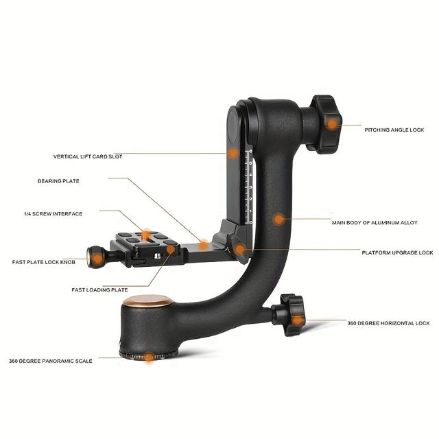 TEMU Q45s Freistehende Vogelabwehr Gimbal | Aluminium Stativ mit Panoramadämpfung, Stabile 3/8 & 1/4 Zoll Basis Schnittstellen, Ideal für Teleobjektive