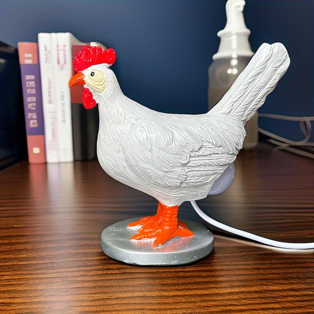 TEMU 1pc Chicken Lamp Creative Prank Mini Table Light Cute Rooster Resin Desktop Ornament Led Home Decor Party Holiday Gift