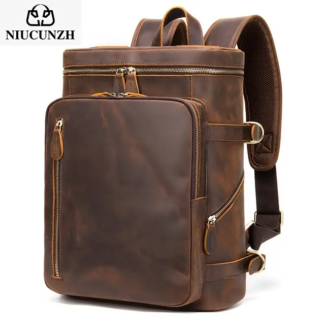 TEMU Sac à Dos Vintage en Cuir pour Homme avec Éraflures, Sac de Voyage Extérieur, Sac pour Ordinateur Portable