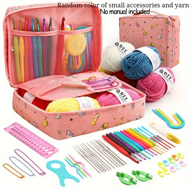 TEMU 59pcs/set Crochet Knitting Kit, Crochet Hooks Kit With Storage Bag, Diy Hand Knitting Craft Tools For Beginners, Crochet Tools Including Yarn, Crochets, Yarn Needles Knitting Crochet Supplies