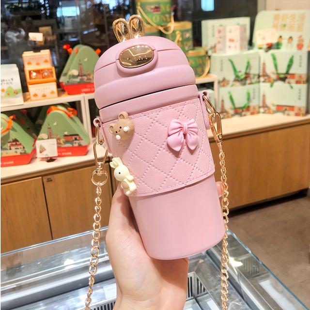 TEMU A Stylish And Easy 304 Stainless Steel Water Bottle For Women And Students, Featuring A Portable Straw Cup, With 4 Adorable Random 3d Stickers