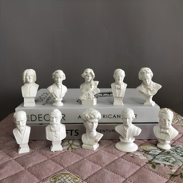 TEMU 10pcs David Statue, Goddess Tchaikovsky Artifact Replica, Greek Resin Statue, Classic Roman Artwork, Famous Portrait Statue, For Home Office Decor, Room Decor, 2.76 Inch