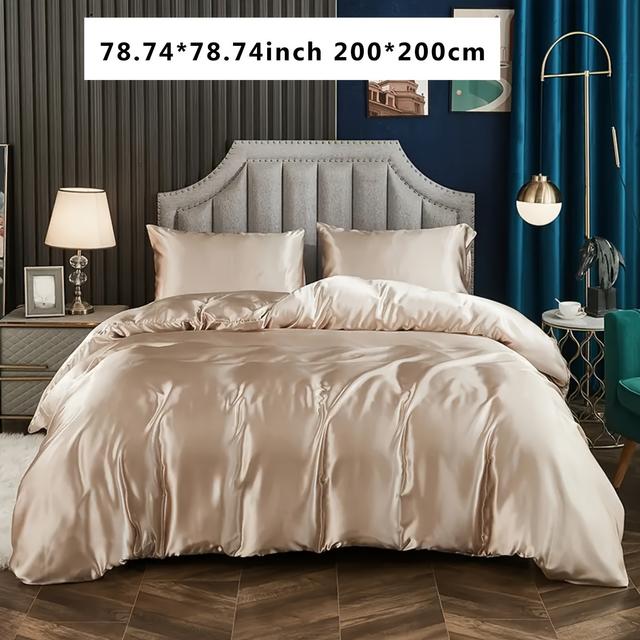 TEMU 3-teiliges Luxus-Satin-Bettbezug-Set, Einfarbiges Bettwäsche-Set, Weicher, Bequemer, Atmungsaktiver Bettbezug, Für Schlafzimmer, Gästezimmer, Wohnheim (1 X Bettbezug + 2 X Kissenbezug, Ohne Kern)