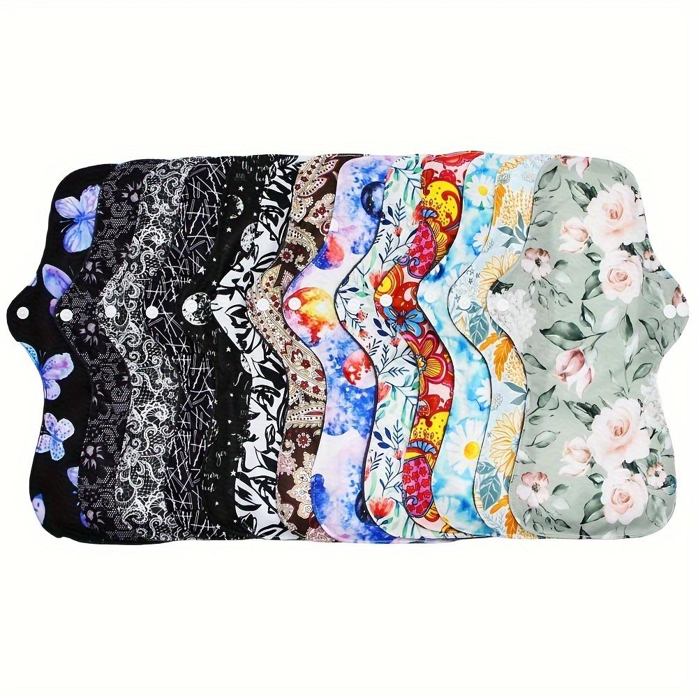 TEMU 5pcs Random Prints Reusable , Bamboo Cloth Pads For Large Set With Wings For Women, Washable Overnight Cloth Panty Liners Period Pads