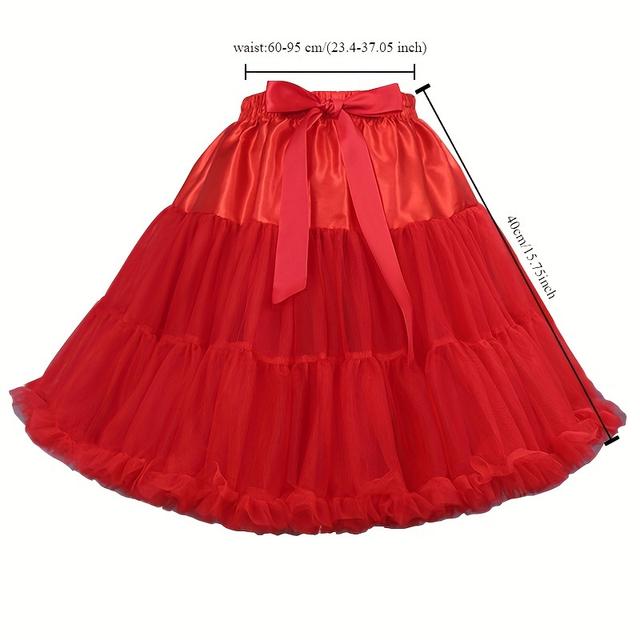 TEMU Romantic Lace Net Petticoat Skirt, Soft Polyester Fabric, Half-slip Style Skirt