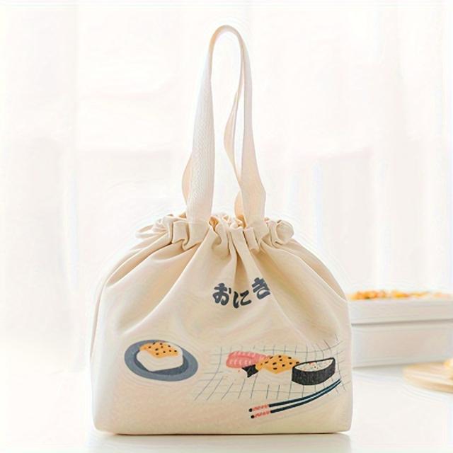 TEMU ランチバッグ、大容量日本風弁当袋、キャンバストートバッグ、携帯用バッグ、仕事・学校・旅行用ハンドバッグ、キッチン用品