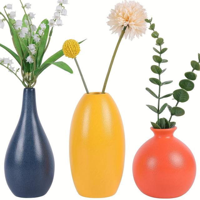 TEMU Waterproof Ceramic Vase Trio, Modern Vase Set For Home Decor, Sleek Decorative Centerpiece Vases For Living Room, Mantel, Entryway - Farmhouse Style Decor (set Of 3)