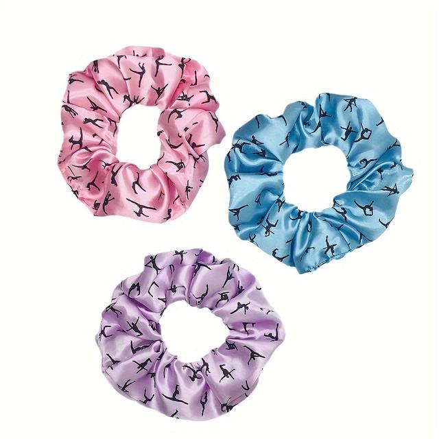 TEMU 3/5pcs Of Satin Gymnastics Yoga Printed Large Hair Ties For Sports