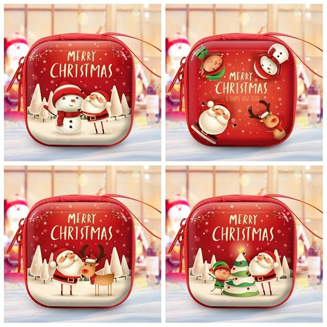 TEMU Christmas Decorative Storage Pouch For Boys And Girls, Creative Cartoon Christmas Gift Pouch With Santa Claus And Christmas Tree, Tinplate Earphone Pouch, Coin Purse, Small Storage Bag For Teens