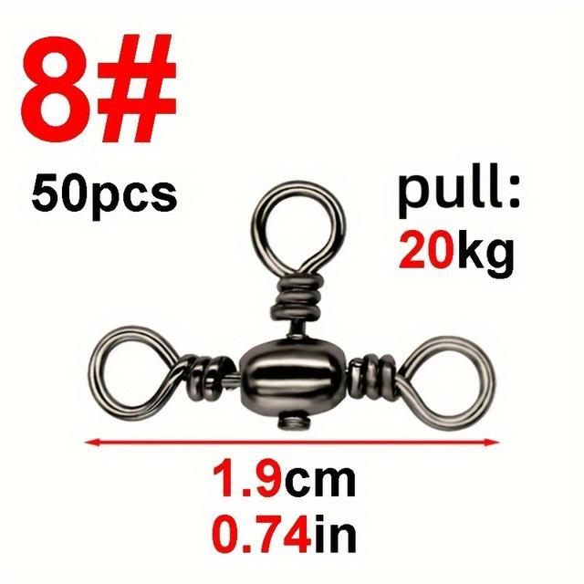TEMU Jsfun 50pcs/bag Fishing Hooks Barrel Swivel 3 Way Line Fishing Swivels T-swivel Fishing Tackle Connector Accessories
