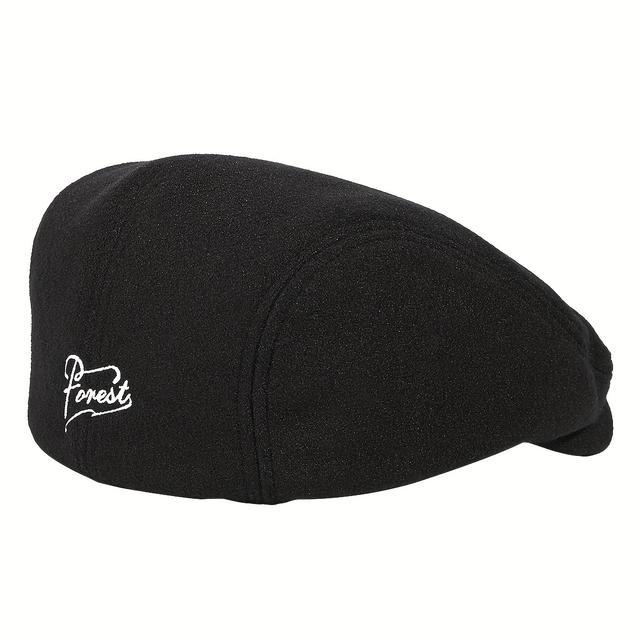 TEMU A Versatile Black Embroidered Letter Lantern Hat Suitable For Men And Women, Perfect For Autumn And Winter. This Retro Japanese-style Beret Is Breathable And Ideal For Everyday Use