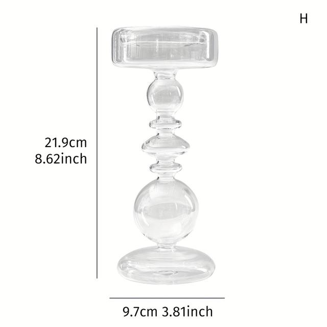 TEMU 1pc Elegant Transparent Glass Candle Holder - Romantic Candlelight Dinner & Wedding Decor, Accent For Living Room Tabletop Display, Candle Holder Decor