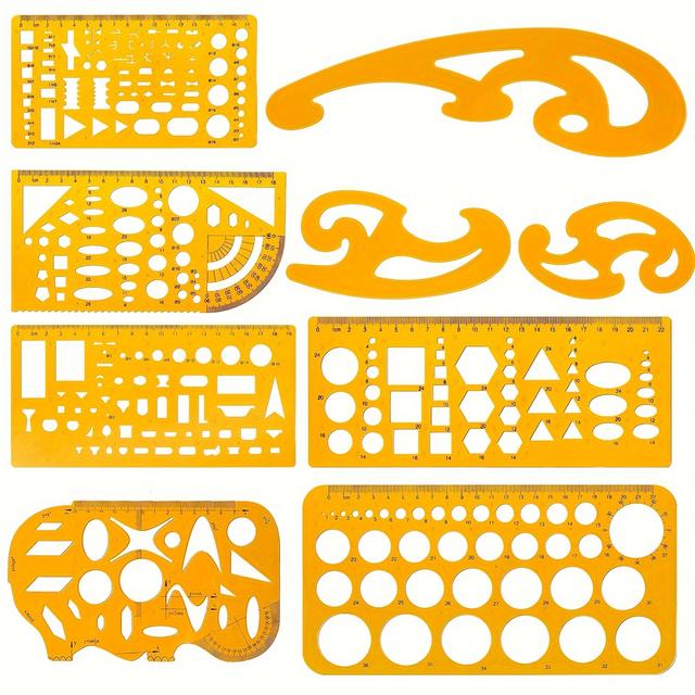 TEMU 9pcs Set Of Architectural Templates, Technical Drawing Templates, , And Template Ruler Set For Student Office Technical Drawing