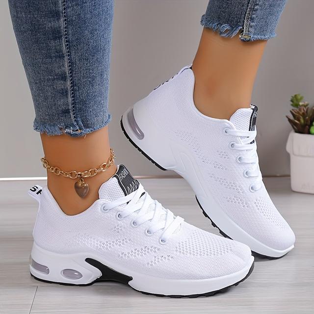 TEMU Women's Black And White Mesh Low Cut Athletic Sneakers, Breathable Fabric, Wear-resistant Sole, Lace Up Casual Sports Shoes