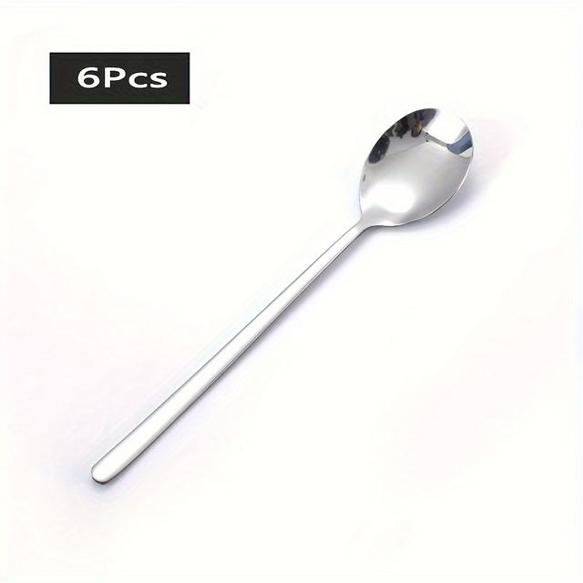 TEMU 6pcs Stainless Steel Dinner Spoons - 8.07" Mirror-polished, Soup & Desserts, Dishwasher Safe