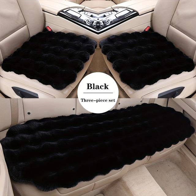 TEMU 3pcs 구름 모양 플러시 자동차 시트 쿠션 세트, 겨울용 두꺼운 인조 퍼 싱글피스 뒷좌석 매트, 사계절용 3PCS 세트