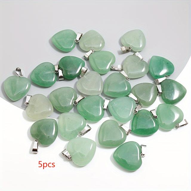 TEMU 5/10pcs Pack Natural Gemstone Stone Love Heart Aventuruine Pendant Stone Heart Shaped For Necklace Reiki
