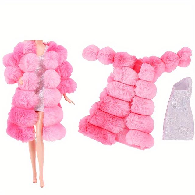 TEMU 1pc Fur Coat For 11.8" Fashion Dolls - Fluffy Accessories In Rose Red, Purple, Yellow, Green - Perfect Gift For Doll Collectors (doll Not Included)