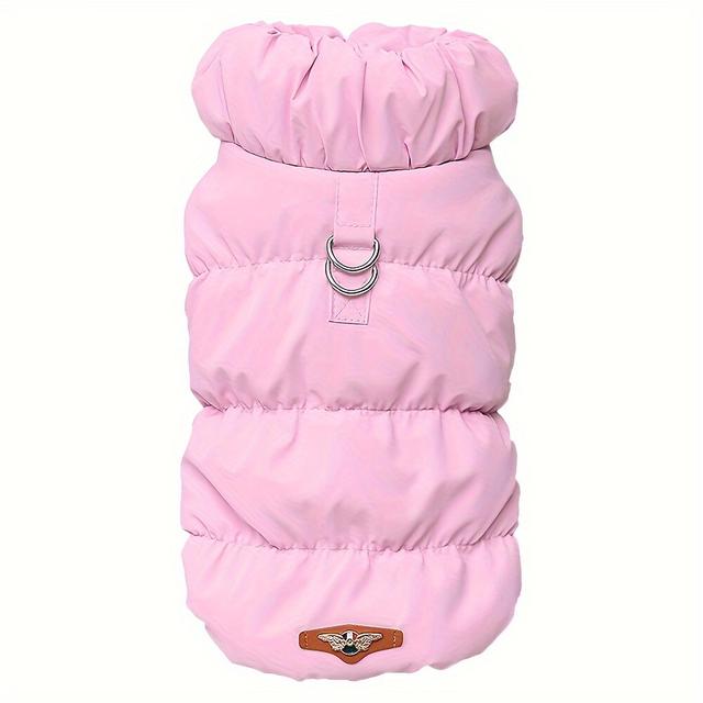 TEMU Winter Dog Coat For Small To Medium Dogs - Thermal Insulated Polyester Jacket With Closure, Beige Adjustable Pet Vest For Cold Weather Protection, Winter Coats, Pompom Accents, Closure