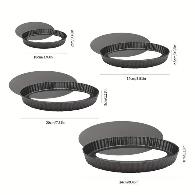 TEMU 4pcs, 4/6/8/10 Inch Nonstick Pizza Pan, Cake Mold, Pizza Cake Dessert Baking Pan, With Removable Bottom, Round Pie Pan, Reusable Carbon Steel Bakeware, Oven Baking Carbon Steel Cooking Mold