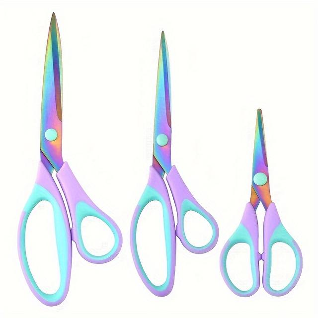 TEMU 3pcs Craft Scissors Set - Stainless Steel Blade With Titanium Coating, Soft Rubber Grips, Ideal For Office, Sewing, Art & Home Use