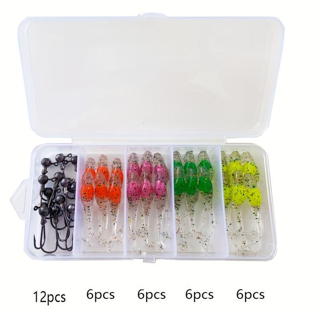 TEMU 24pcs Soft Bait With 12pcs Jig Head Hook Lures Set Soft Plastic Fishing Lures For Crappie Panfish 2inch Fishing Baits Mix Colors