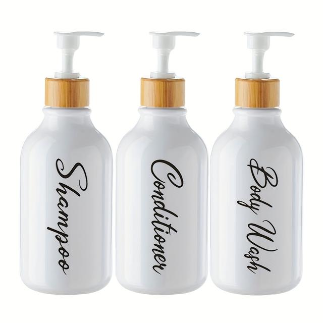 TEMU 500ml Shampoo Dispenser Trio Set With Waterproof Lettering