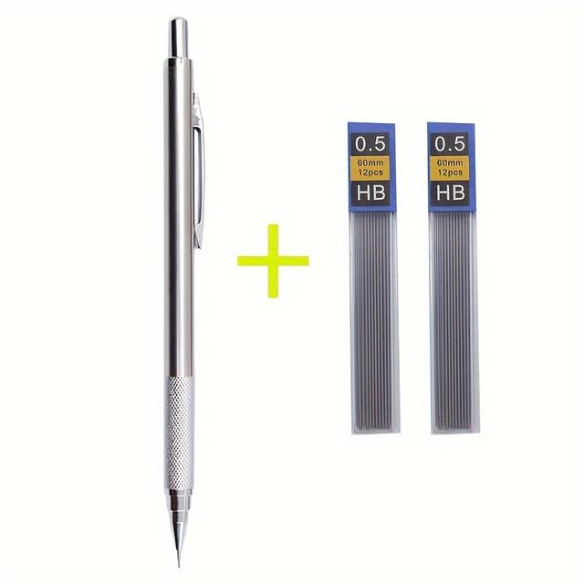 TEMU Set Of Mechanical Pencils In Sizes 0.3, 0.5, 0.7, 0.9, 1.3, And 2.0 Mm, Made Of Metal, Ideal For Art, Painting, And Office Use, As Well As School Supplies And Stationery For Writing And Business