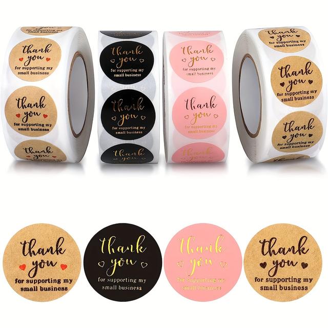TEMU 2000pcs Of 1-inch Thank You Stickers In , Ideal For Small Businesses. Adhesive Labels Gratitude For Supporting My Small Business, As Round Stickers In 4 Rolls, With Each Roll Containing 500pcs.
