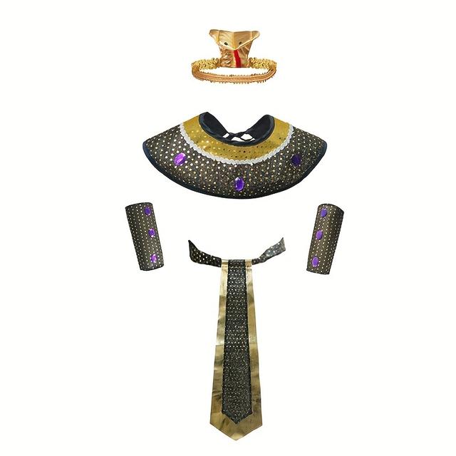 TEMU Costume d'Halloween pour femmes, costume égyptien, cosplay Cléopâtre égyptienne, chapeau, ceinture de cou, protège-poignet, déguisement de carnaval, ensemble de jeu de rôle pour les fêtes