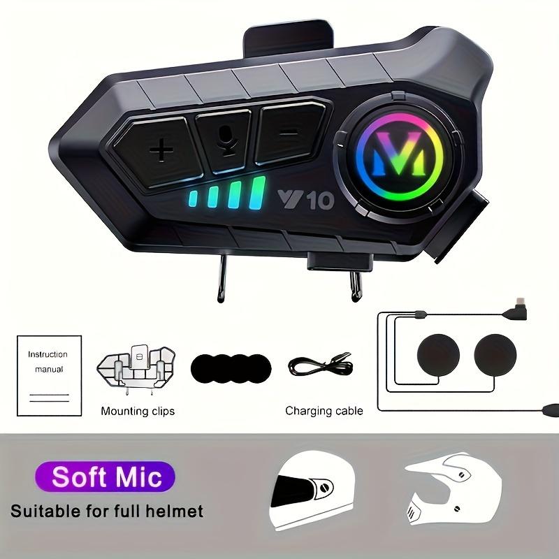 TEMU Y10 Motorcycle Helmet Headset Bt 5.3 Voice Control Hands- Kit Wireless Talking Earphone Headphone
