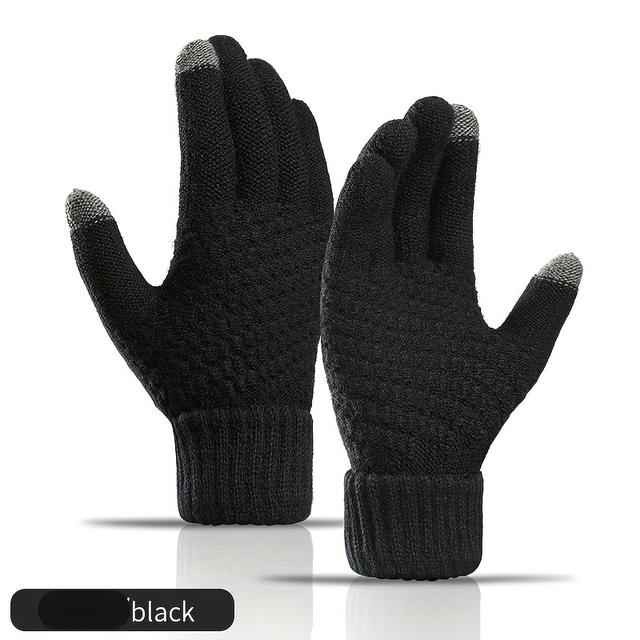 TEMU Men's Winter Touchscreen Gloves, Fashion Warm Knit Full Finger Gloves For Cold Weather, Winter Daily Wear