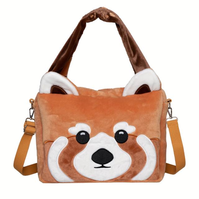 TEMU Pandotter 16-Inch Rode Bergrugzak - Schattige Pluizige Crossbody Laptop Tote met Verstelbare Riem, Binnenvakken & Ritssluiting, Machinewasbaar - Ideaal voor Casual Uitjes, Schattige Laptop Tas