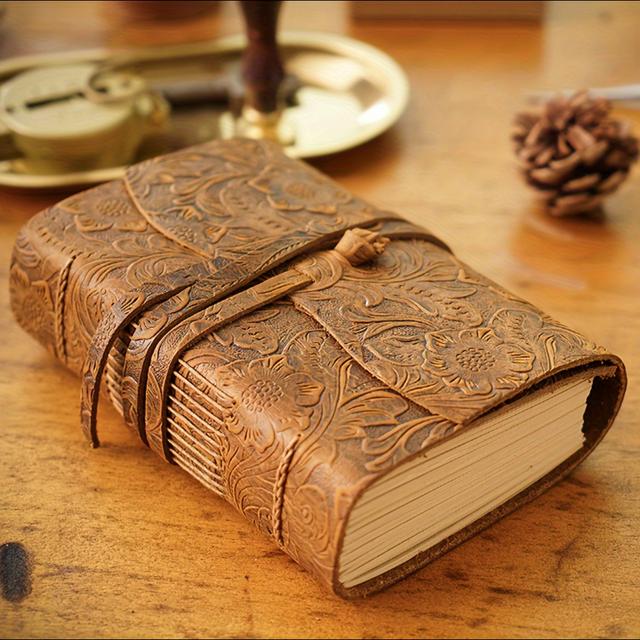 TEMU Thickened Genuine Leather Journal Made From Cowhide, Featuring 400 Pages, Perfect For Sketching And Writing, And Hand.
