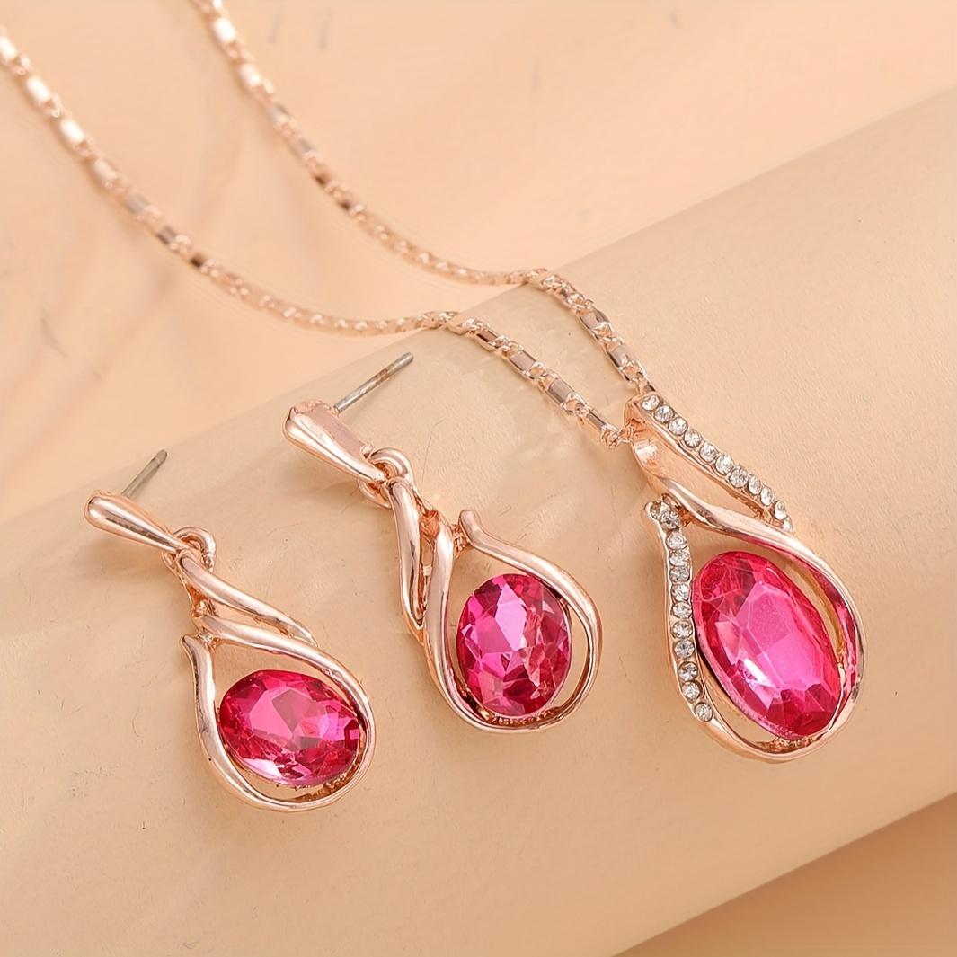 TEMU Water Drop Shaped Necklace And Earrings Jewelry Set With Artificial Crystal Pendant Studs, Unisex Accessories For Men And Women, Christmas New Year Gift Party Birthday Accessory