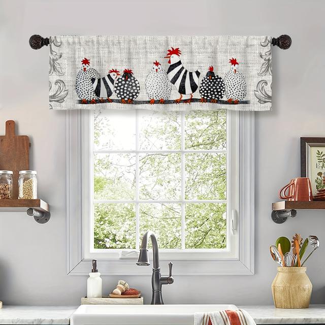 TEMU 1pc Curtain /2pcs Curtain Vintage Spotted Chicken Abstract Print Curtain, Rod Pocket Country Style Filtering Room Office Bedroom Home Decor Curtain