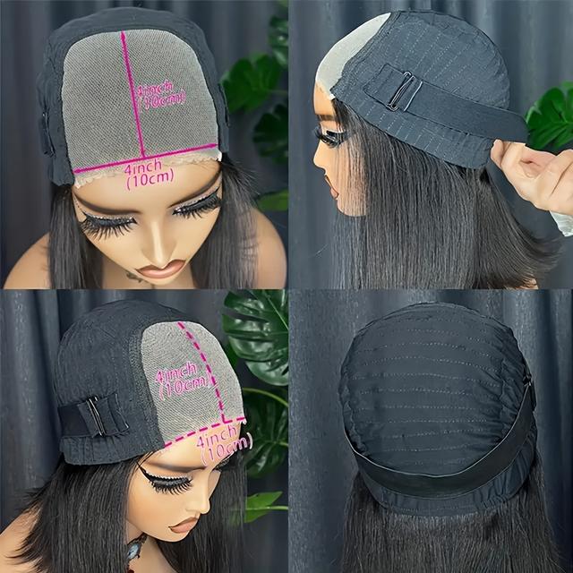 TEMU Glueless Human Hair Wig, Featuring A Straight Short Bob Style, Made From Brazilian Human Hair For Women, With Pre-plucked Hairline