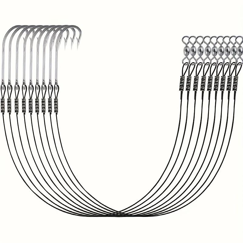 TEMU 6pcs/12pcs/24pcs Fishing Hook Rigs, Steel Long Shank Hook For Surf Fishing, Black Leader Wire Hook For Freshwater Saltwater