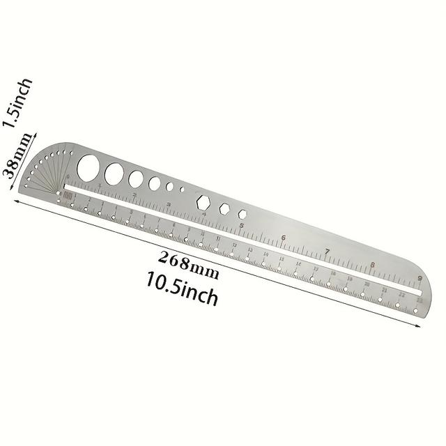 TEMU Multi-functional Stainless Steel Ruler Large Graduated Office Compass Protractor Hexagonal Outdoor Tool Leather Tool