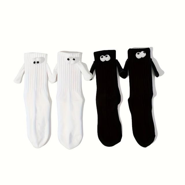 TEMU 2 Paar Passende Hand-in-Hand Sockenpuppen - Niedliche Paar-Motiv Socken bis zur Wade, Ideal für Kostüme, Mottopartys & Alltagskleidung - Passendes Geschenk für Ihn & Sie (Handwäsche/Trocknen)