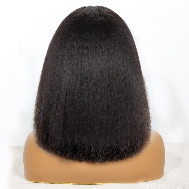 TEMU 10 Inch Kinky Straight Human Hair Bob Wig, Human Hair Lace Front With 150% Density And Baby Hair