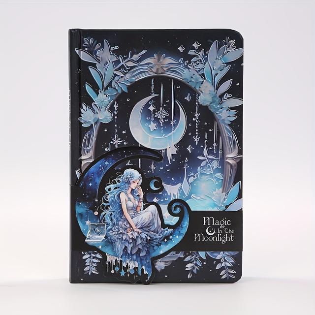 TEMU Retro Europäisches Handbuch Mädchen Magie Kreatives 3D-Titelseite Vollfarb-Illustration Notizbuch Tagebuch Stenografiebuch