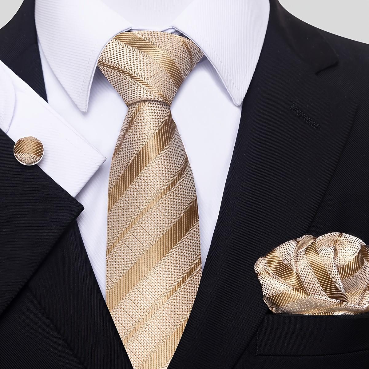 TEMU Conjunto de corbata azul para hombre con corbata a rayas, pañuelo de bolsillo y gemelos, 8 cm, ideal para vacaciones, bodas y trabajo