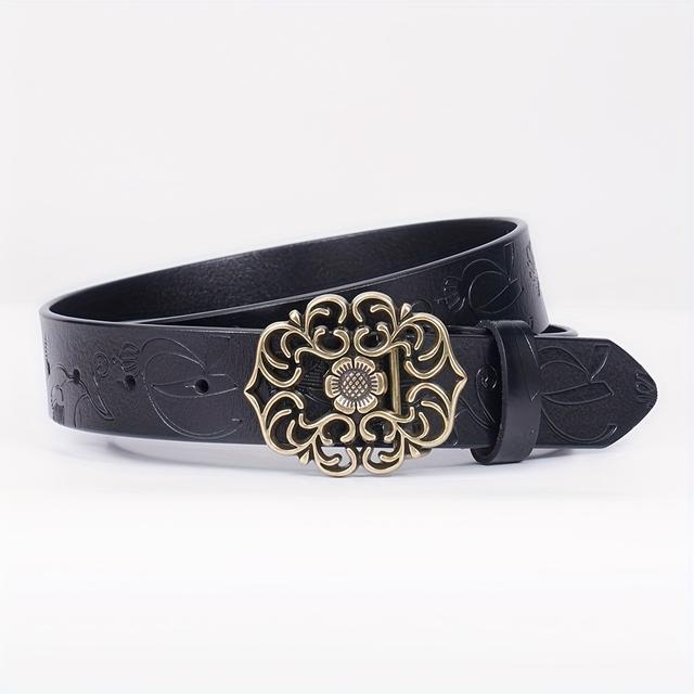 TEMU Correa Ancha de Moda para Mujer en Piel Natural Negra con Hebilla Retro y Cinturón Decorativo