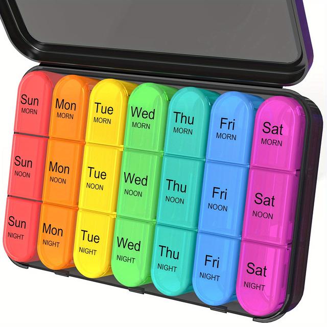 TEMU Daviky 7-day Pill Organizer - Color-coded Compartments For Dosing, Plastic Storage Box For Daily Supplements, Medication Management | Colorful Design | Plastic Storage Box, Pill Organizer