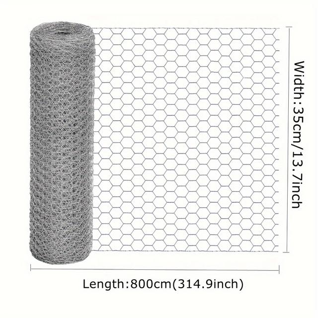 TEMU 1pc Galvanized Hexagonal Chicken Wire Netting - 0.35x4m/8m Roll For Garden Fences, Pet Barriers, Crafts & Home Decor, Rust-resistant For Poultry, Rabbits & Small Animals